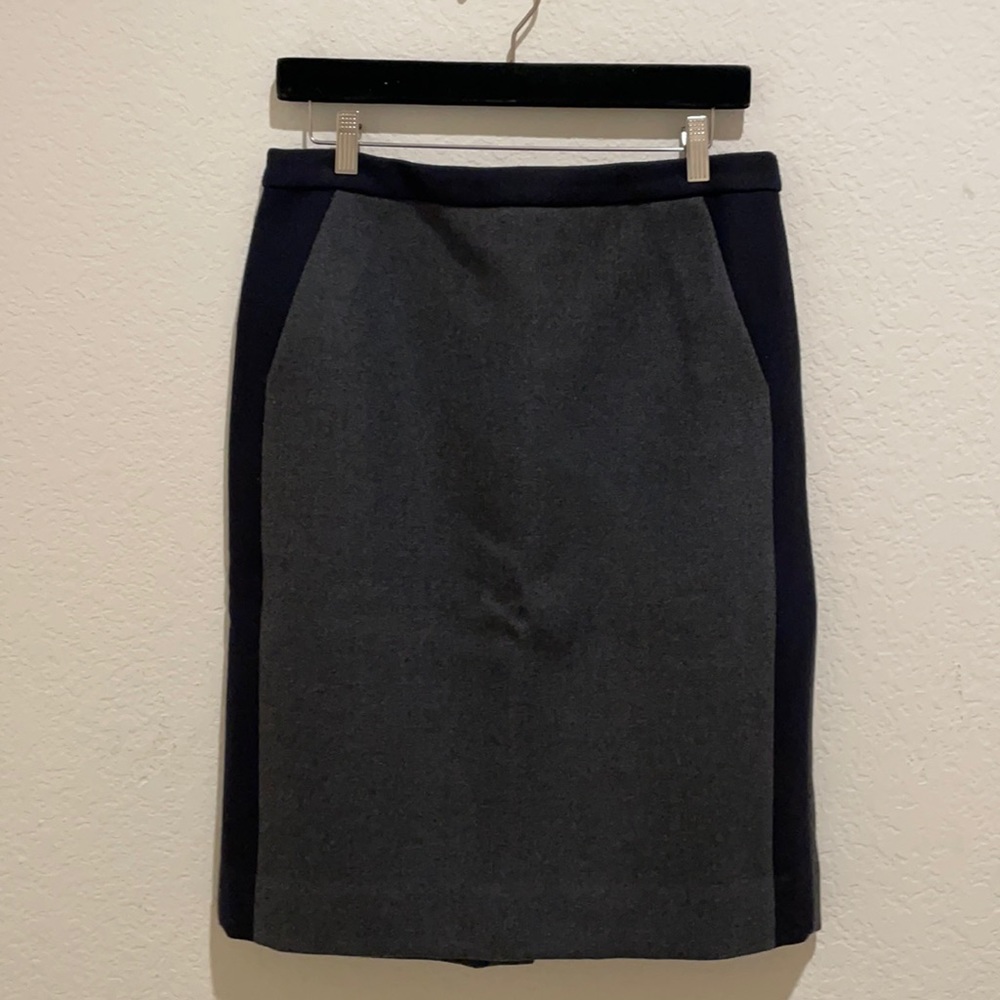 JCrew grey wool no 2 pencil skirt with navy size 8